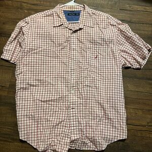 Nautica Men's Red and White Plaid Shirt